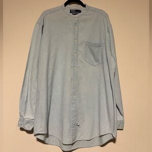 VTG RALPH LAUREN Banded Collar Denim Shirt L